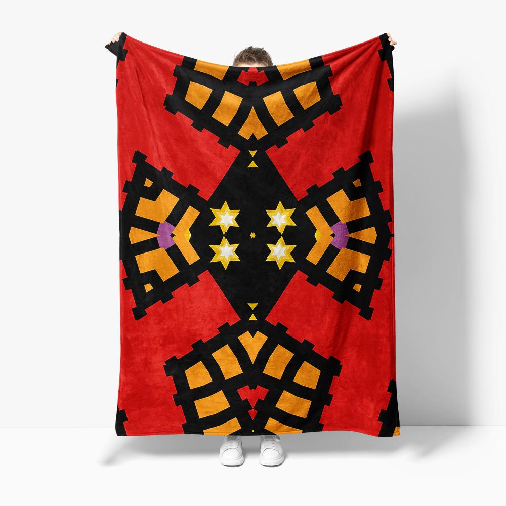 

Red Tribal Geometric Pattern Flannel printed blanket suitable for all seasons suitable for living room office sofa and travel 75x100cm