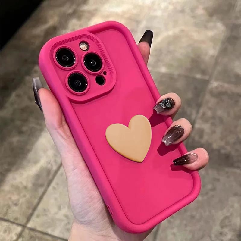 Luxury Cute 3D Love Heart Silicone Phone Case For iPhone 16 15 13 12 11 14 Pro Max X XR XS 16 Plus Shockproof Candy Back Cover