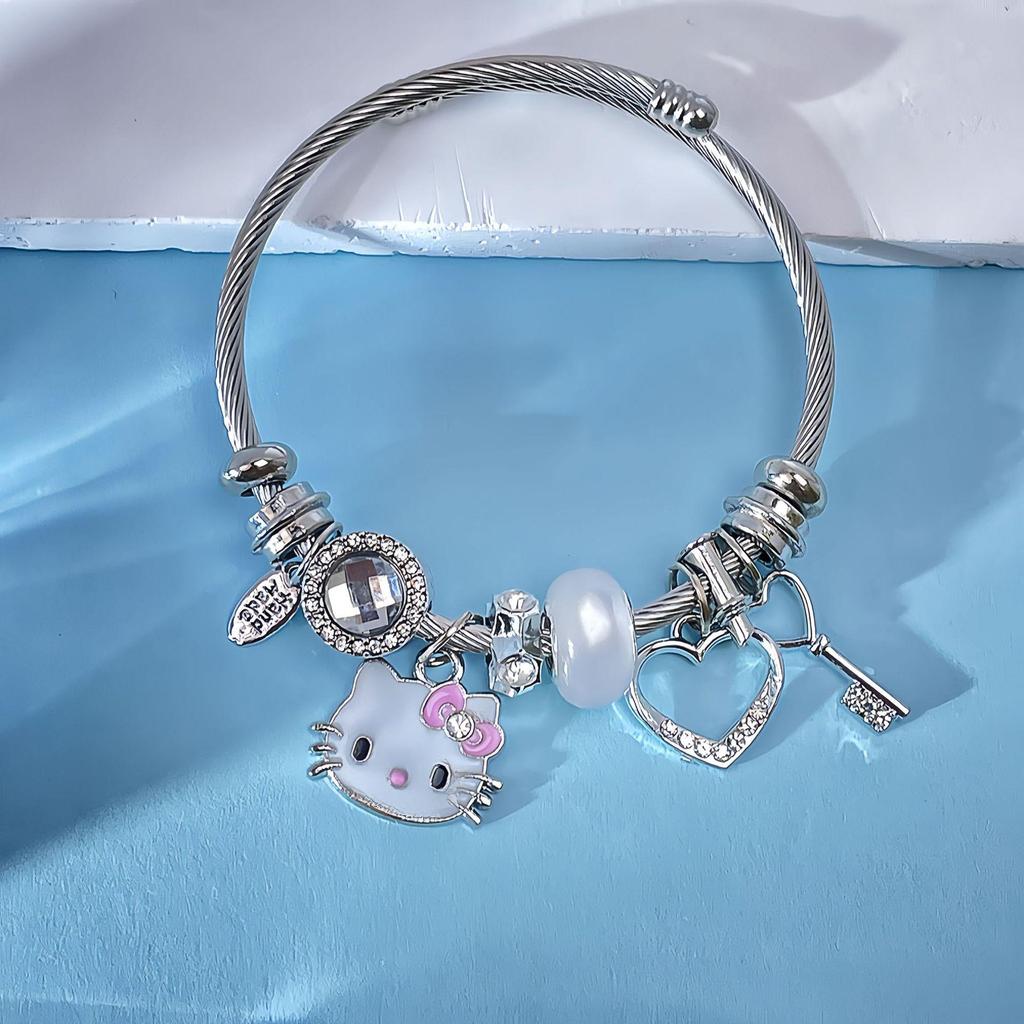 Hello Kitty Rosa Pandora Armband - Niedliches Cartoon-Katzen-Charme-Bügelarmband Schmuck