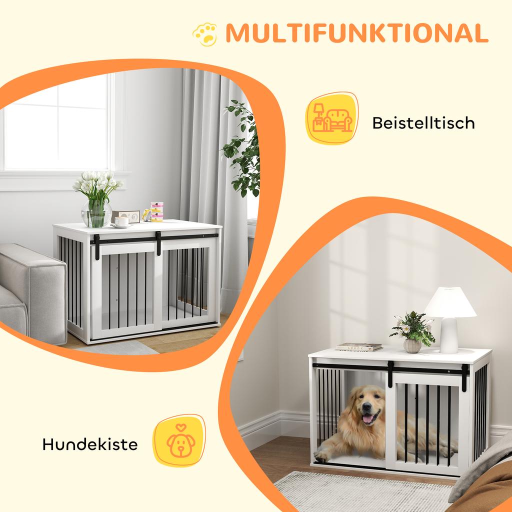 Dog Crate with Sliding Door, Ventilation, Chipboard and Steel, 98 X 58 X 61 Cm, Walnut
