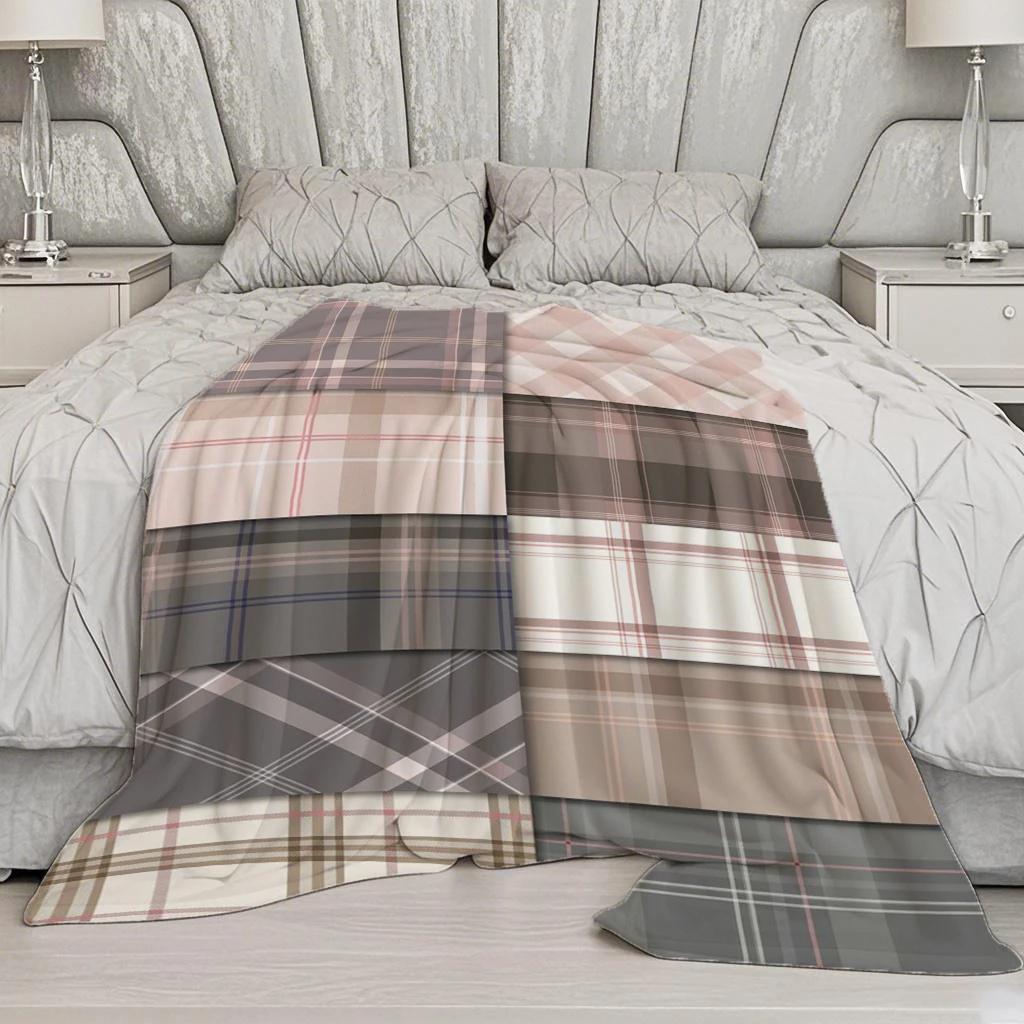 Plaid Pattern Blanket Microfiber Flannel Cover Blanket Bedroom Living Room Sofa Soft And Comfortable Home Decoration