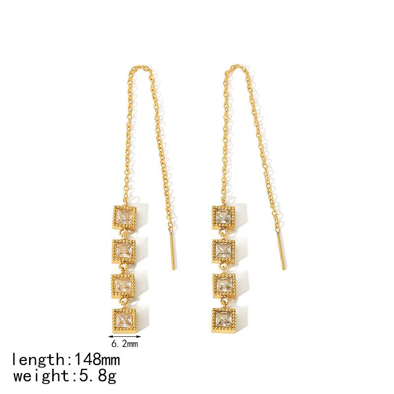 

Fashion Stainless Steel Zircon Tassel Earrings Women s Temperament Premium Chain Earrings Fashion Light 18K