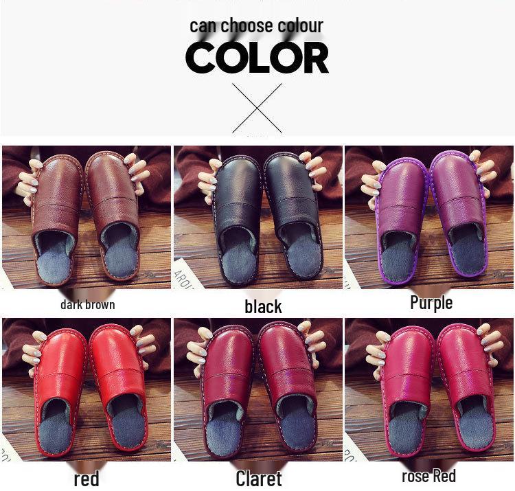 Women's & Men's Genuine Leather Indoor Slippers - Warm Cowhide Cotton, Thickened for Autumn/Winter