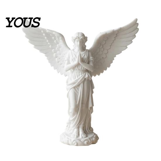Healing Angel Sculpture 3D Printed Praying Figurine, Retro Guardian Angle Statue, Winged Women Decoration Artistic for Home Office, Housewarming Gift