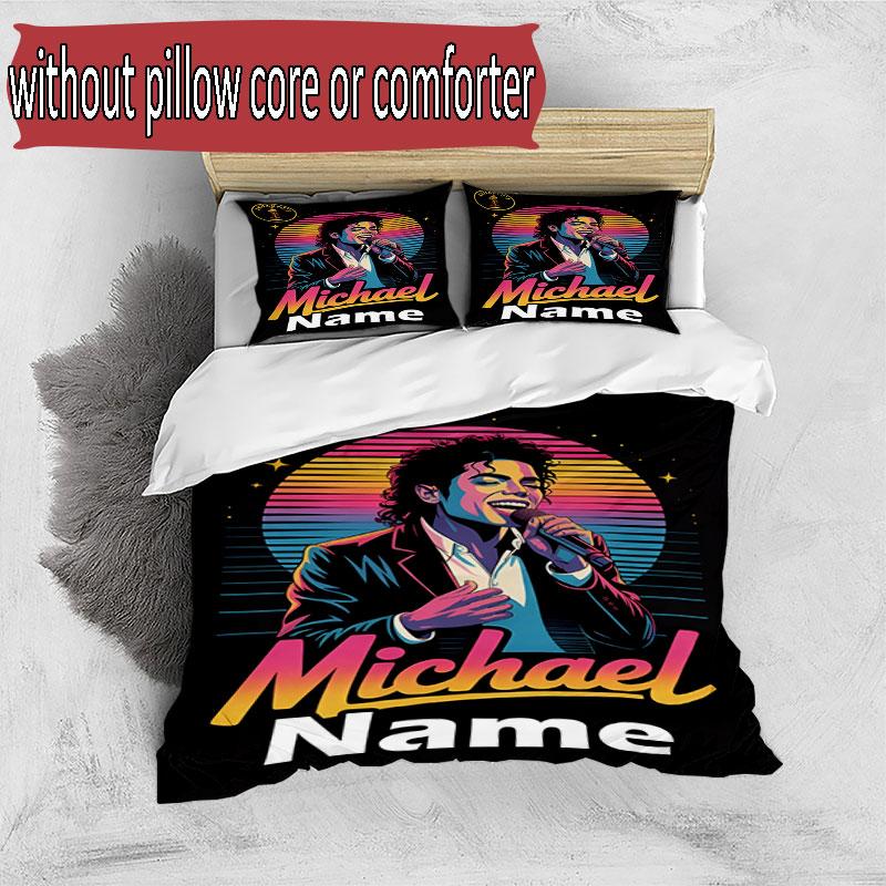3pcs Duvet Cover Set (1*Duvet Cover + 2*Pillowcase, Without Core), Custom Name Michael Jackson Pattern Bedding Set, Home Bedroom Decor Gift