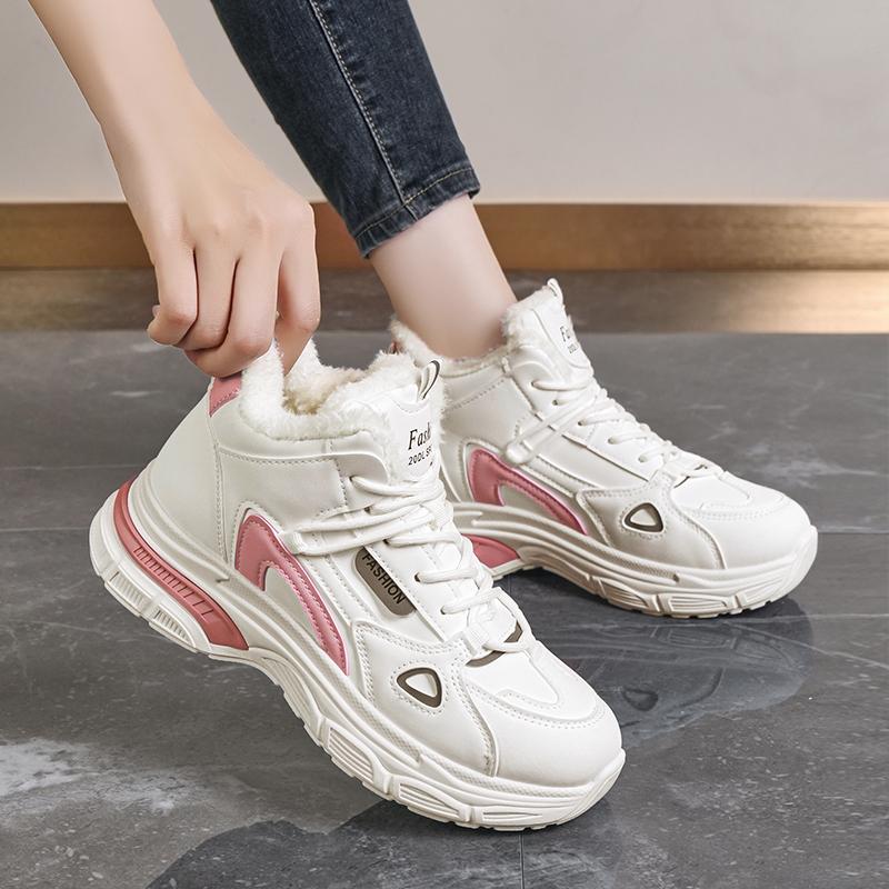 36-43 Women's Plus Size Fashionable Plus Velvet Warm Casual High Top Cotton Shoes Snow Boots Sports Women's Cotton Shoes