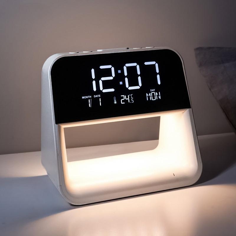 

Luxury Plastic Alarm Clock Multifunctional Wireless Charging Night Light Pat Light for Dormitory Bedroom Livingroom Home Garden белый