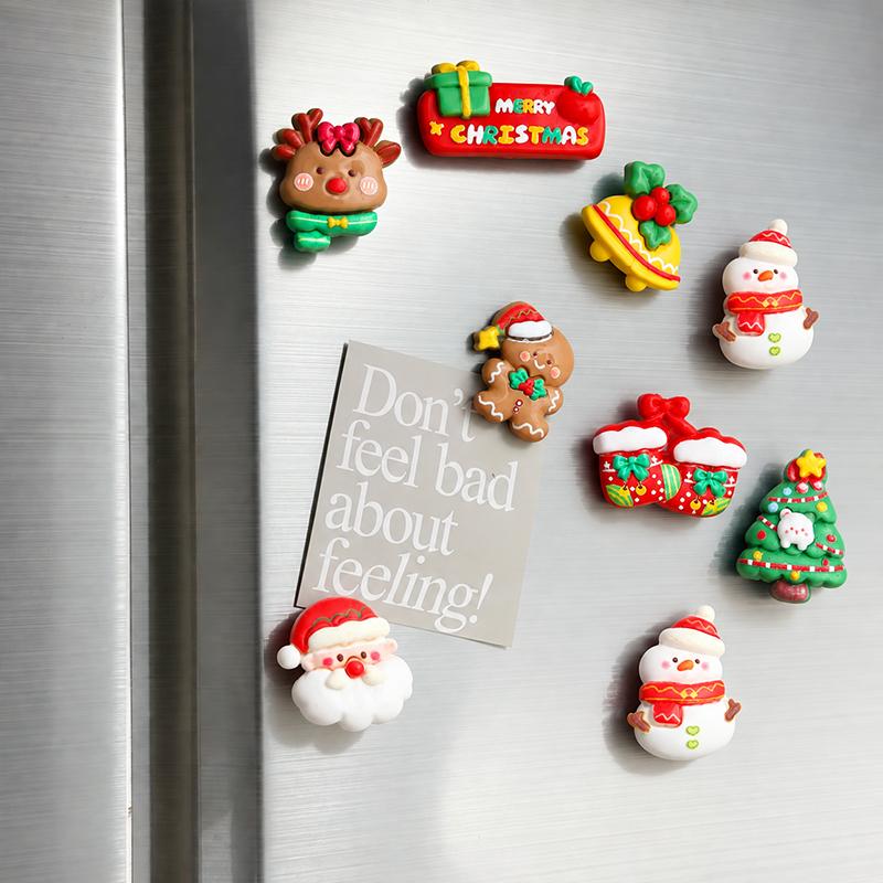 8 Stück Festliches Weihnachtsmagneten Set Feiertagsthema Kühlschrankmagnete Rechteck Schneemann Weihnachtsmann Rentier Designs Dekoration