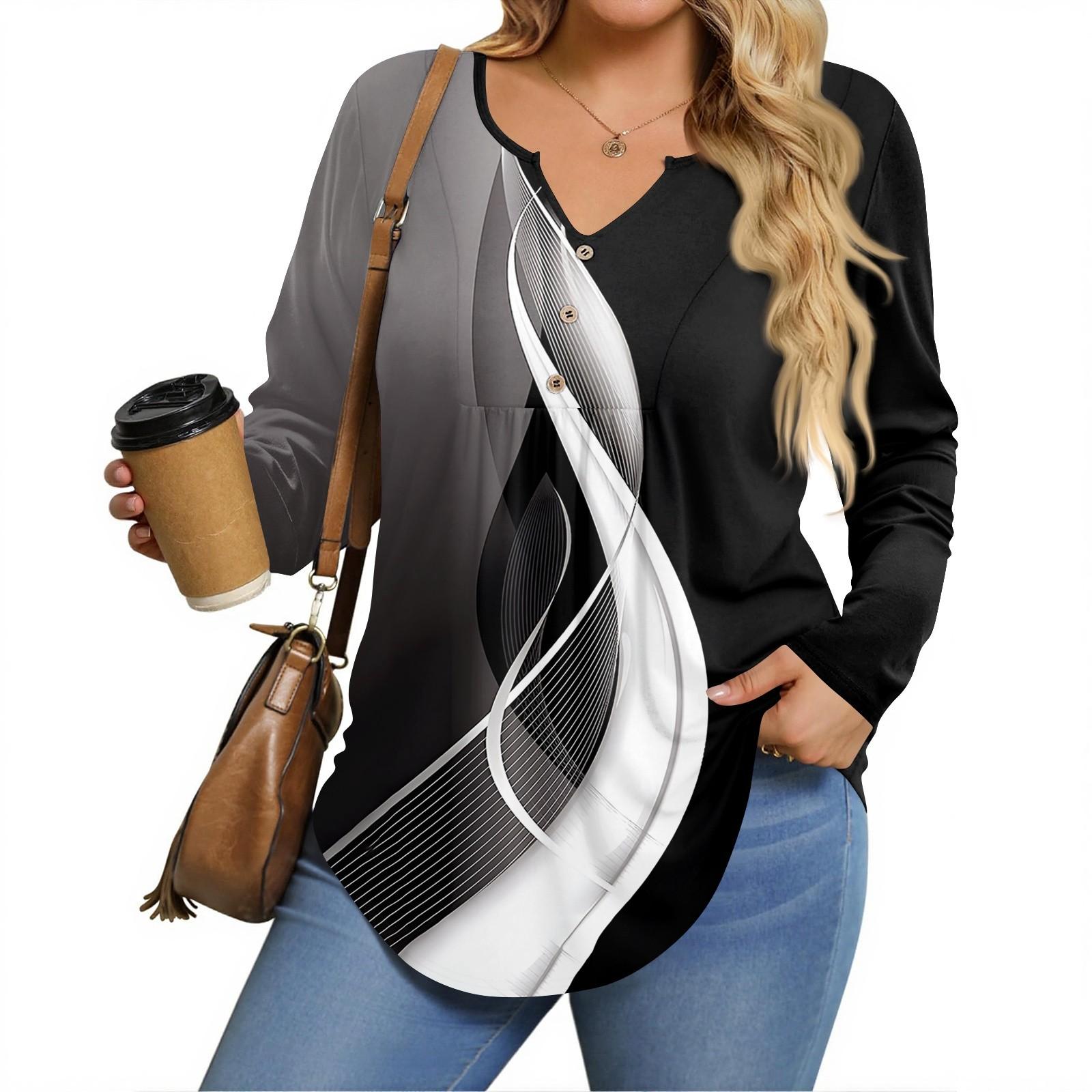 

Женские рубашки больших размеров с длинным рукавом, туники с V-образным вырезом, базовые футболки свободного кроя XXXL