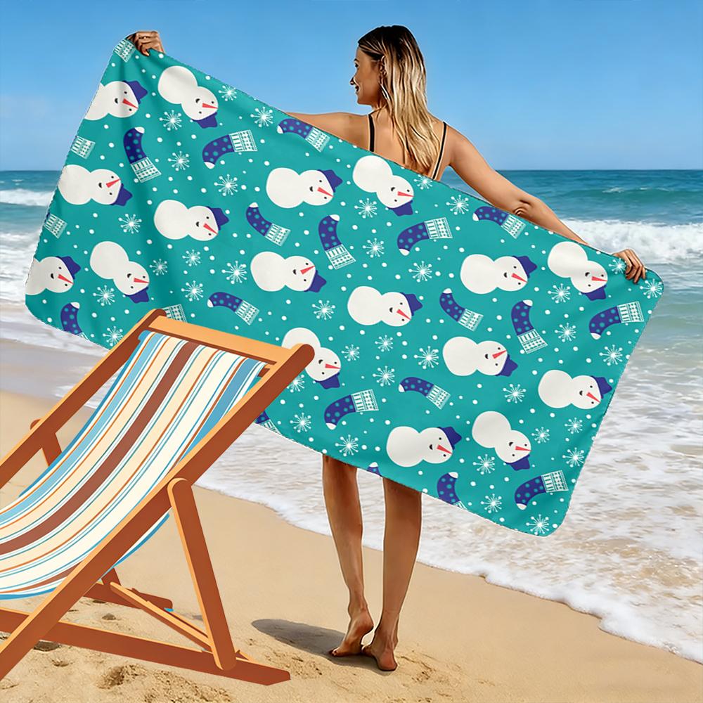 Snowman and Stocking Pattern Towel Beach towel quick-drying for travel outdoor sports jogging beach and swimming