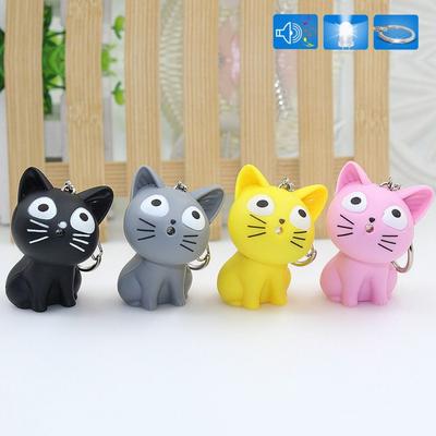 Schlüsselanhänger mit Tiergeräuschen und Licht, Cartoon-LED-Katzen-Schlüsselanhänger, schöne Chi-Katze, Schlüsselanhänger für Kinder und Erwachsene