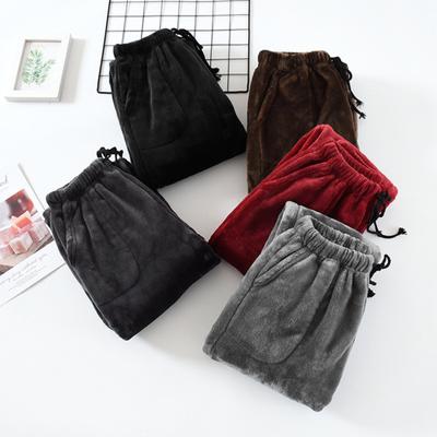 Men Homewear Pants Thicken Loose Solid Color Coral Fleece Elastic Waist Cold-proof Drawstring Loose Men Winter Pants for Camping