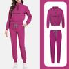 Ladies' Loose And Comfortable V-neck Long Sleeved Stand Up Collar Workwear With Multiple Pockets Suit Set