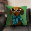 Dog Wearing A Hat Cushion Cover Summer Breathable Linen Organic Fabric Double-Sided Printing Sofa Pillow Case Home Decor
