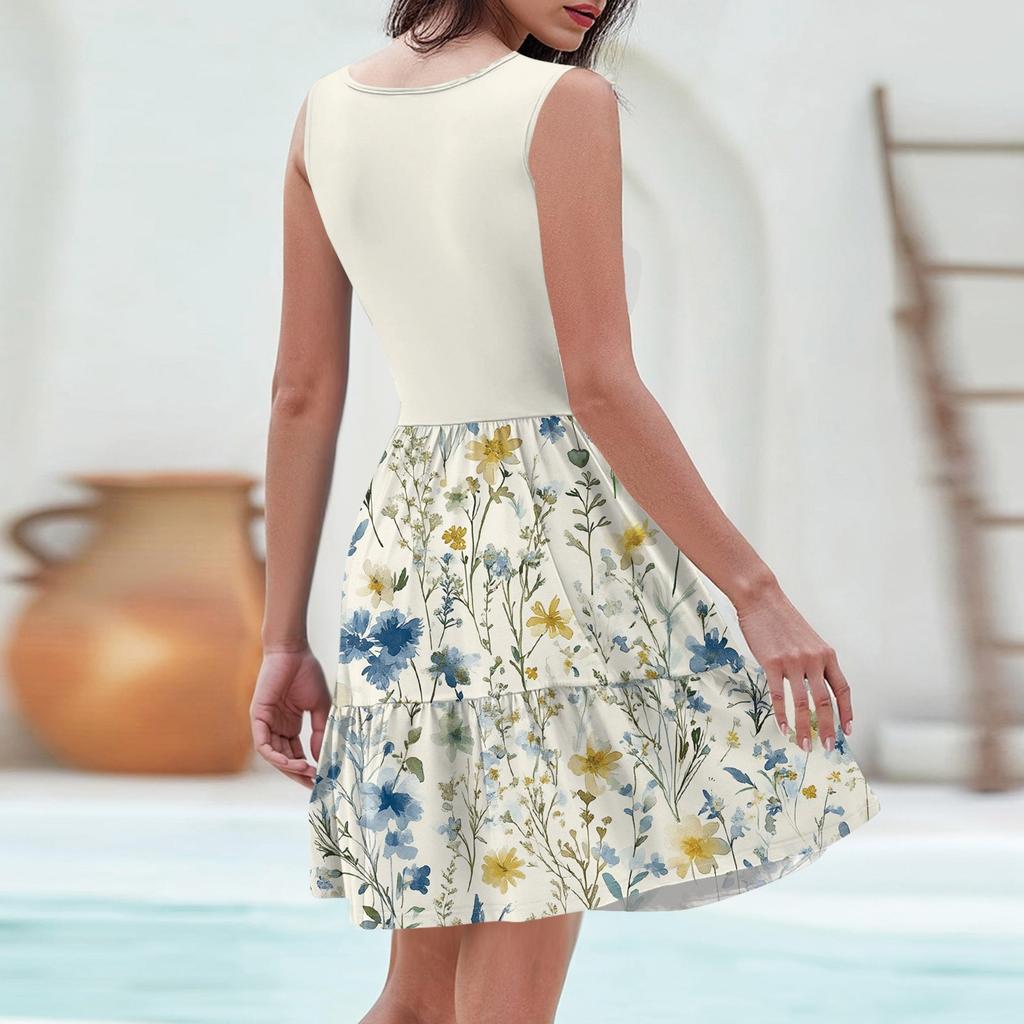 Women Summer Dresses Sleeveless Casual Loose Swing Button Down Midi Sundress With Pockets