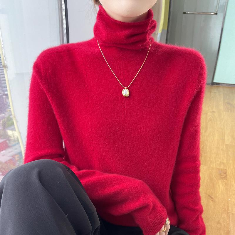 Women's High Neck Wool Pullover Sweater - Long Sleeve, Warm Knitwear for Autumn & Winter