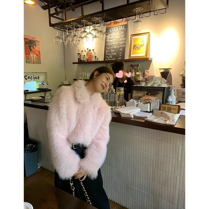 Imitation Fur Coat Women's New Autumn and Winter Short Warm Small Pink Fluffy Coat Top High Waist