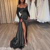 1011 European, American and American New Female Sexy One-shoulder Long-sleeved Beaded V-neck Big Pendulum Sequined Split-ended Long Dress Evening Dres