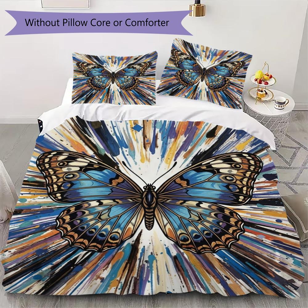Butterfly Pattern Bedding uilt Set uilt Cover Pillowcase Home Decoration Birthday Gift (1 * duvet cover + 2 * pillowcase  without core)35