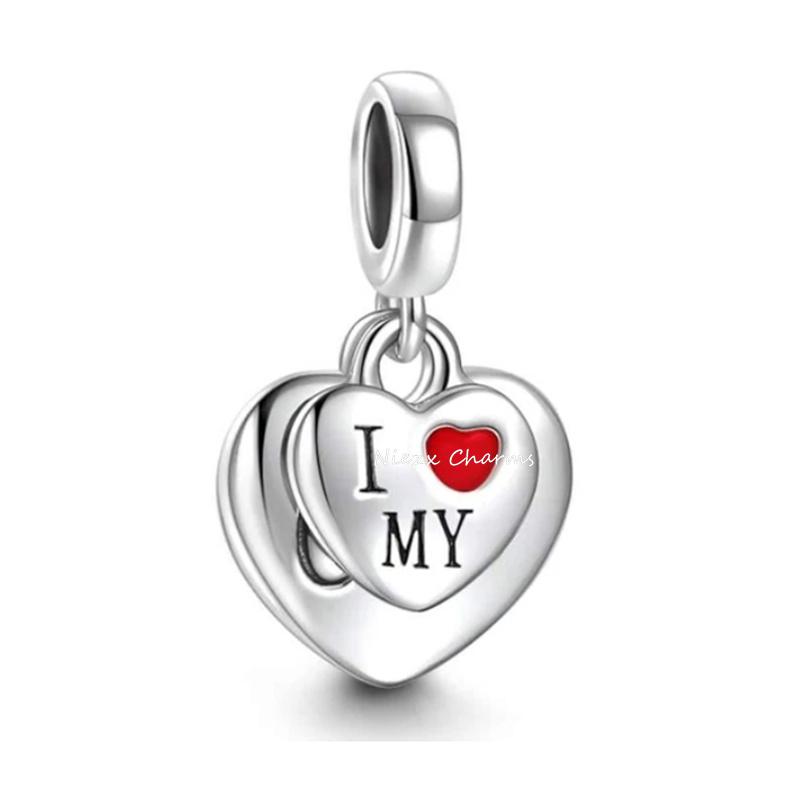 I Love You Valentine'S Day Sparkling Pink Diamond Love Copper Charm Beads Fit For Original Bracelets Diy Women'S Jewelry Gift