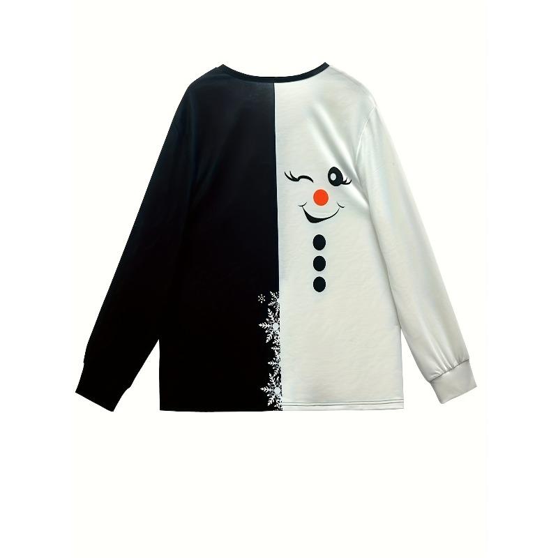 Plus Size, Women's Plus Size Christmas Snowman Zipper Sweatshirt - Two-Tone Black & Cozy Pullover Sweater for Holiday Parties, Winter Outfits