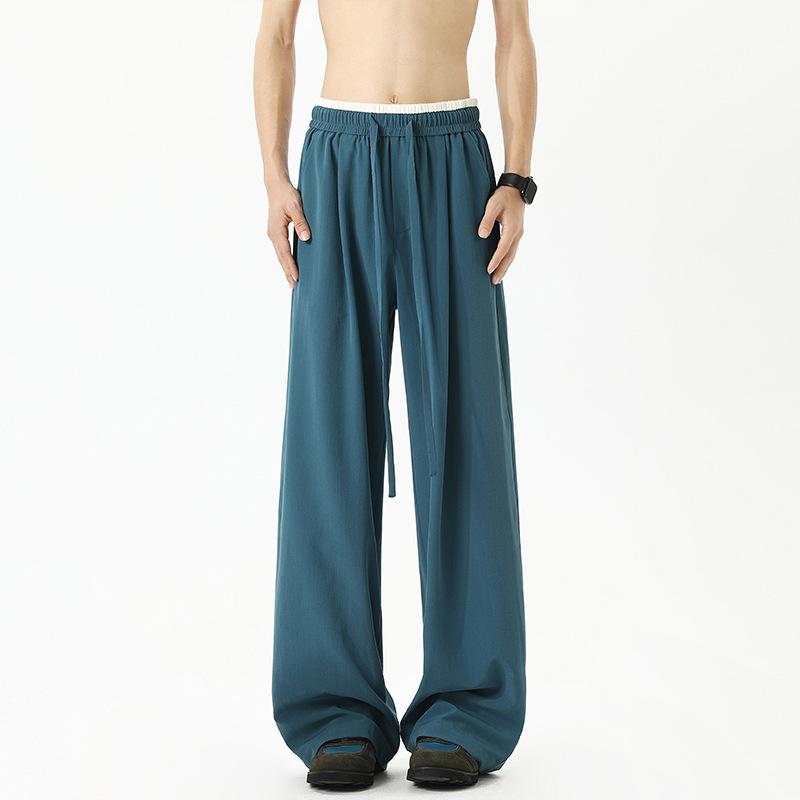 

Летние повседневные брюки из ледяного шелка для мужчин, новые, широкие, модные, драпированные до пола, прямые 5XL