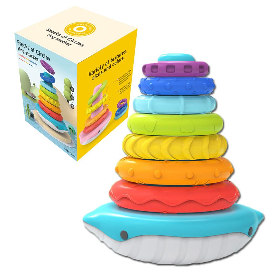 Montessori Balena Arcobaleno Campanella Vasca Giocattolo per Neonati Educazione Precoce Impilabile Roly-Poly Giocattoli Galleggianti Data di Nascita Regalo di Natale progettato per Bambini