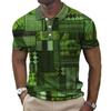 Retro Multi-color Block Splicing 3D Digital Printing Men's Casual Polo Shirt