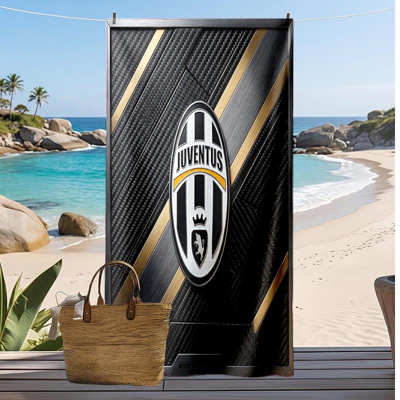 Asciugamano da Spiaggia Stampato Juventus FC Asciugamano Morbido ad Asciugatura Rapida Coperta da Spiaggia Rettangolare Grande Portatile per Viaggi Piscina