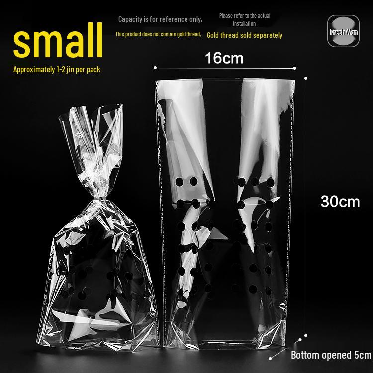 5 Jin Transparent Fresh Fruit Bags with Breathable 36 Grape Holes and Tie Closure, 2-Pack
