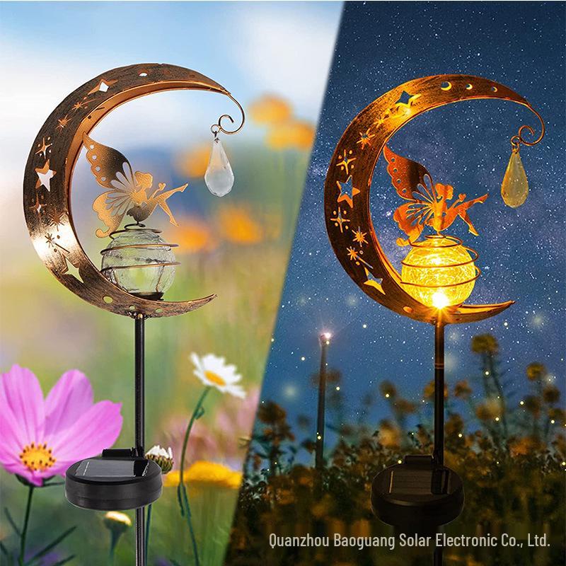 Antique Iron Art Solar Garden Lights: Moon & Sun Design Landscape Spotlight