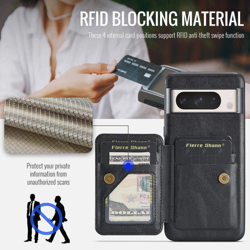 For Google Pixel 8 Pro Case with Card Holder and Kickstand RFID Blocking Leather Coating Back Cover