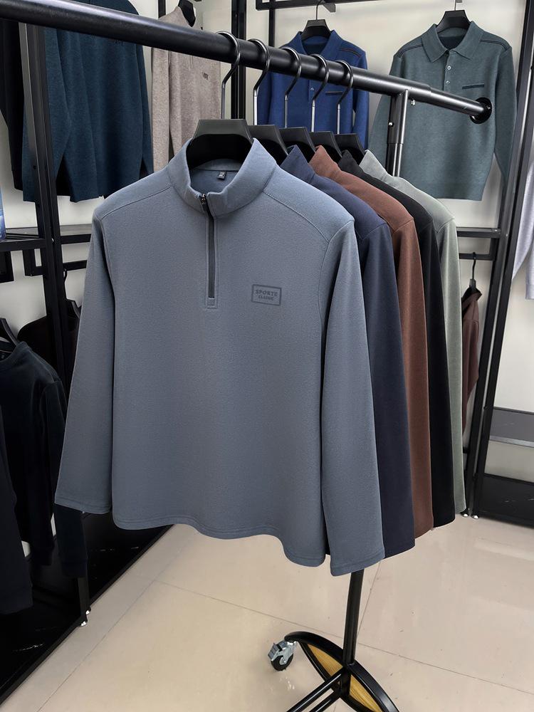 Herrställ med ståkrage, enfärgad, långärmad, varm baslager-t-shirt