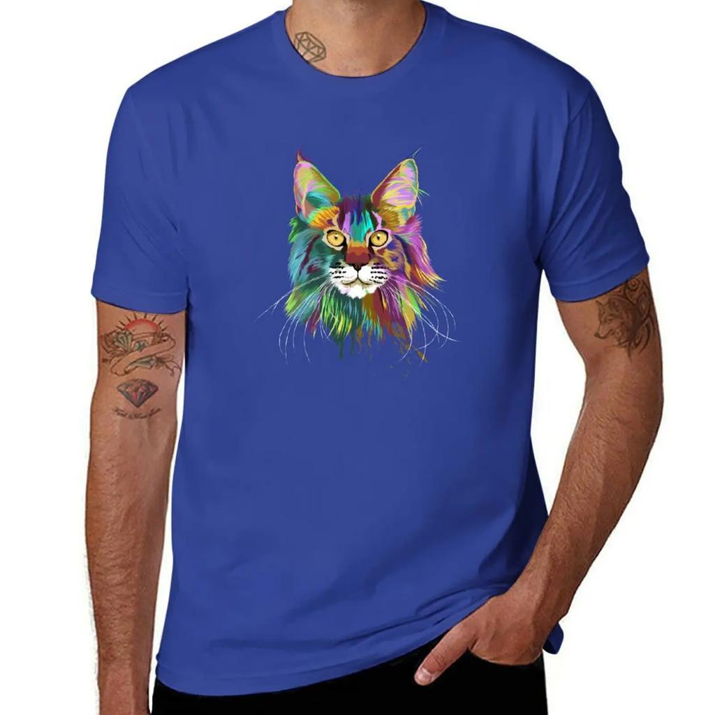 Splash Maine coon Cat TShirt vintage sweat korean fashion summer top workout shirts for men 2025 new model