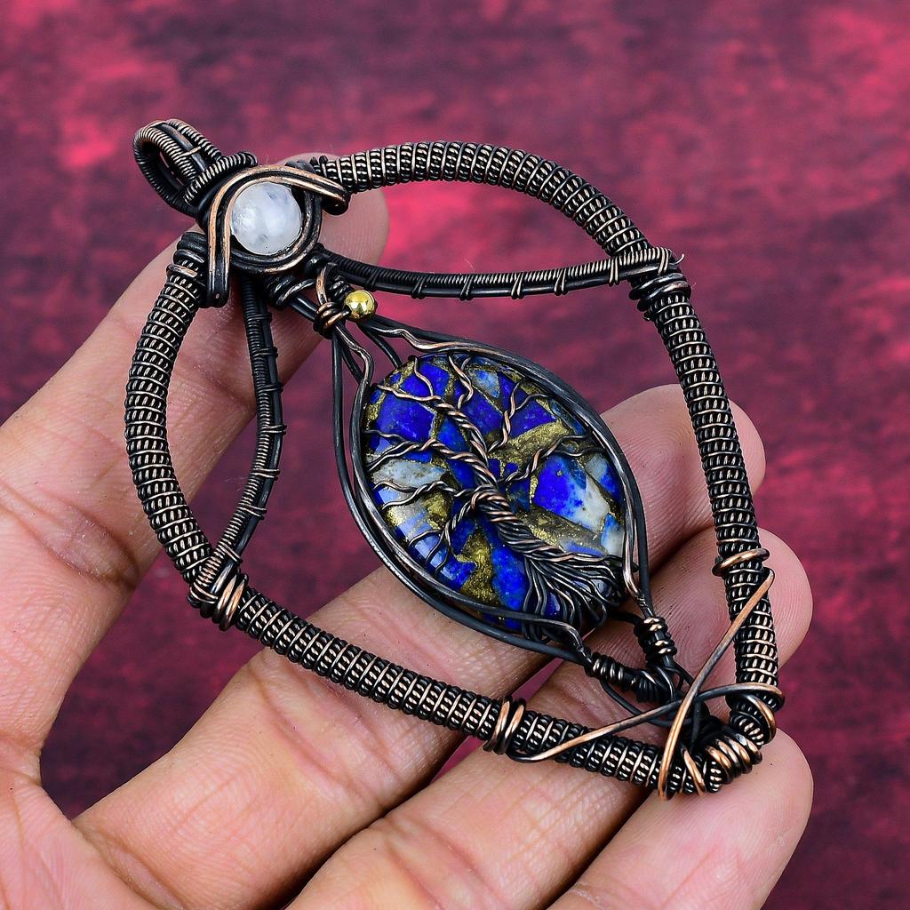 Lebensbaum Kupfer Sodalith Anhänger Kupferdraht Gewickelter Anhänger Regenbogen Mondstein Schmuck