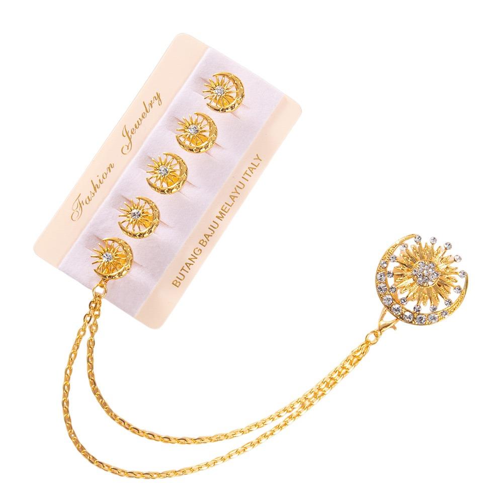 Vintage Style Brooch Button Set Alloy Material Star Moon Design Star Moon Badge Pin Button Metal Texture Decorative Brooch