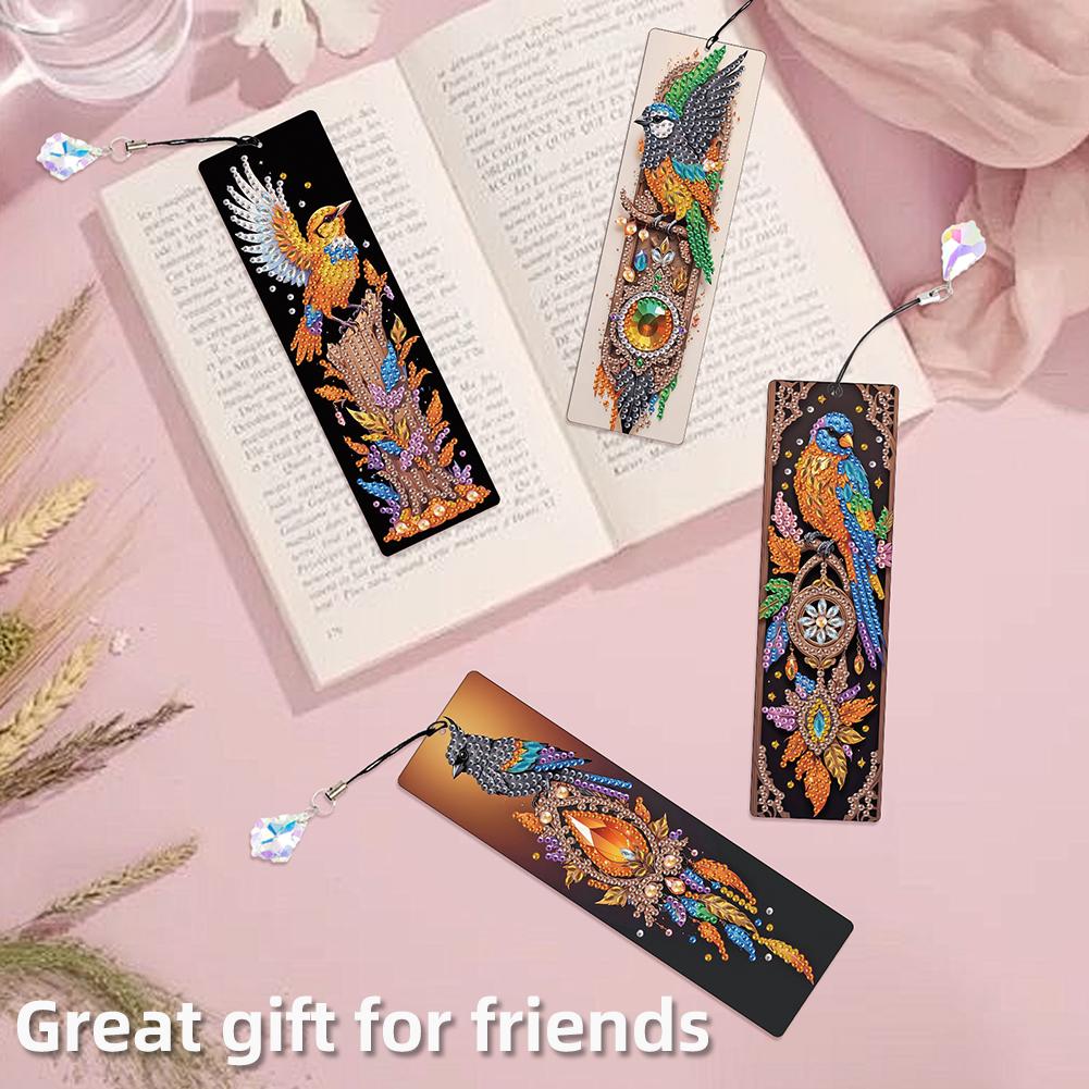 8Pcs DIY Phoenix Diamond Painting Art Bookmarks with Crystal Pendants for Gift