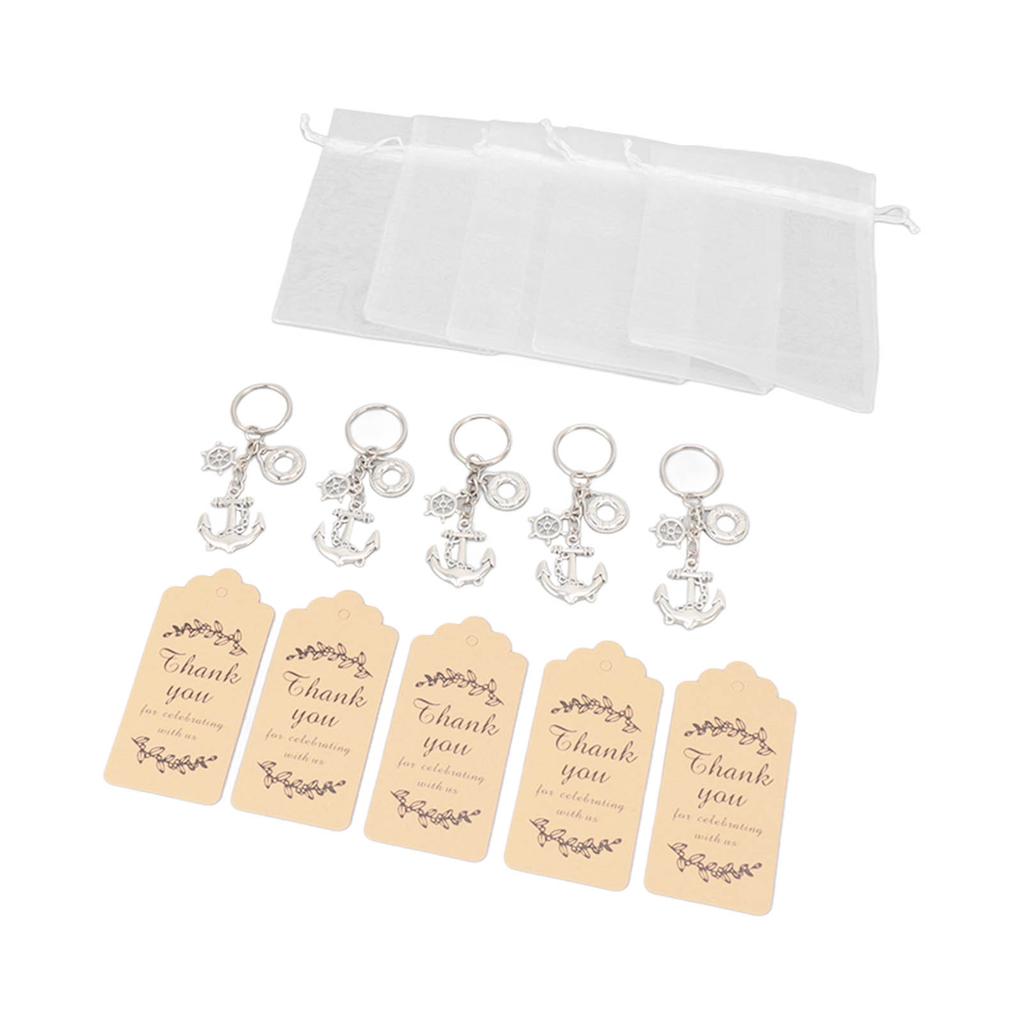 24 Sets Anchor Keychain Party Favor with Drawstring Gift Bags Thank You Tags Exquisite Anchor