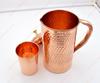 Kupfer-Wasserkrug mit 1 Glas für Trinkwasser, Gehämmertes Kupfertopf-Set