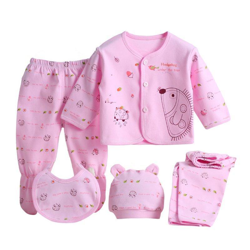 

5Pcs Newborn Baby Cotton T-Shirt Pants Boy Girl Suits Infant Clothes Sets Unisex One Size рожевий