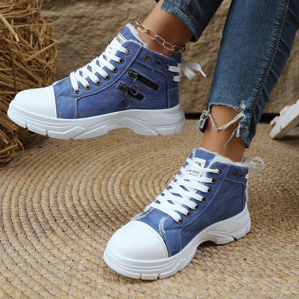 Women Ankle Boots  New Canvas High-top Women Shoes Outdoor Denim Sneakers Women Thick Bottom Heightening Sports Casual Shoes