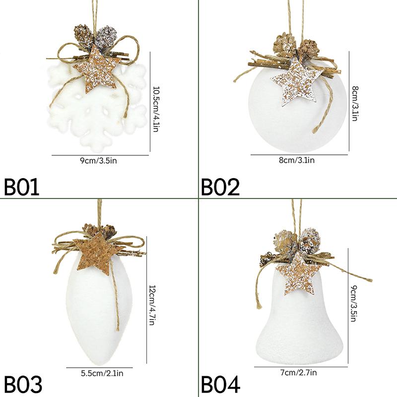 White Foam Christmas Ball Ornaments Xmas Tree Hanging Snowflake Bell Pendants Navidad Home Party Decorations 2025 New Year Gifts