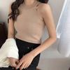 Damen Schwarzes Ärmelloses Strick Halter Tanktop für den Sommer