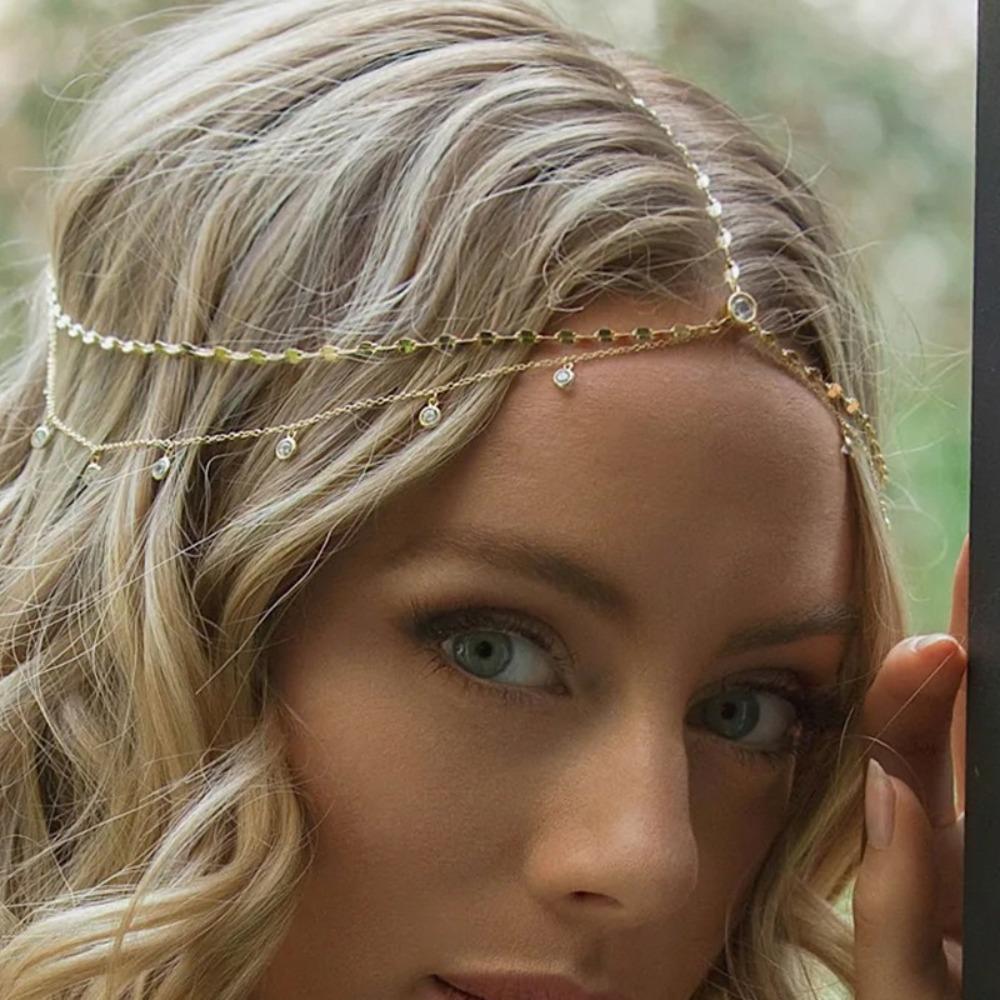 Headpiece Rhinestone Headdress Boho Bridal Forehead Chain Fashion Rhinestone Brow Drop  Ladies