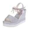 New Wedge Heel Pearl Diamond New Year's Sandals One-word Buckle Open-toe Casual Sandals