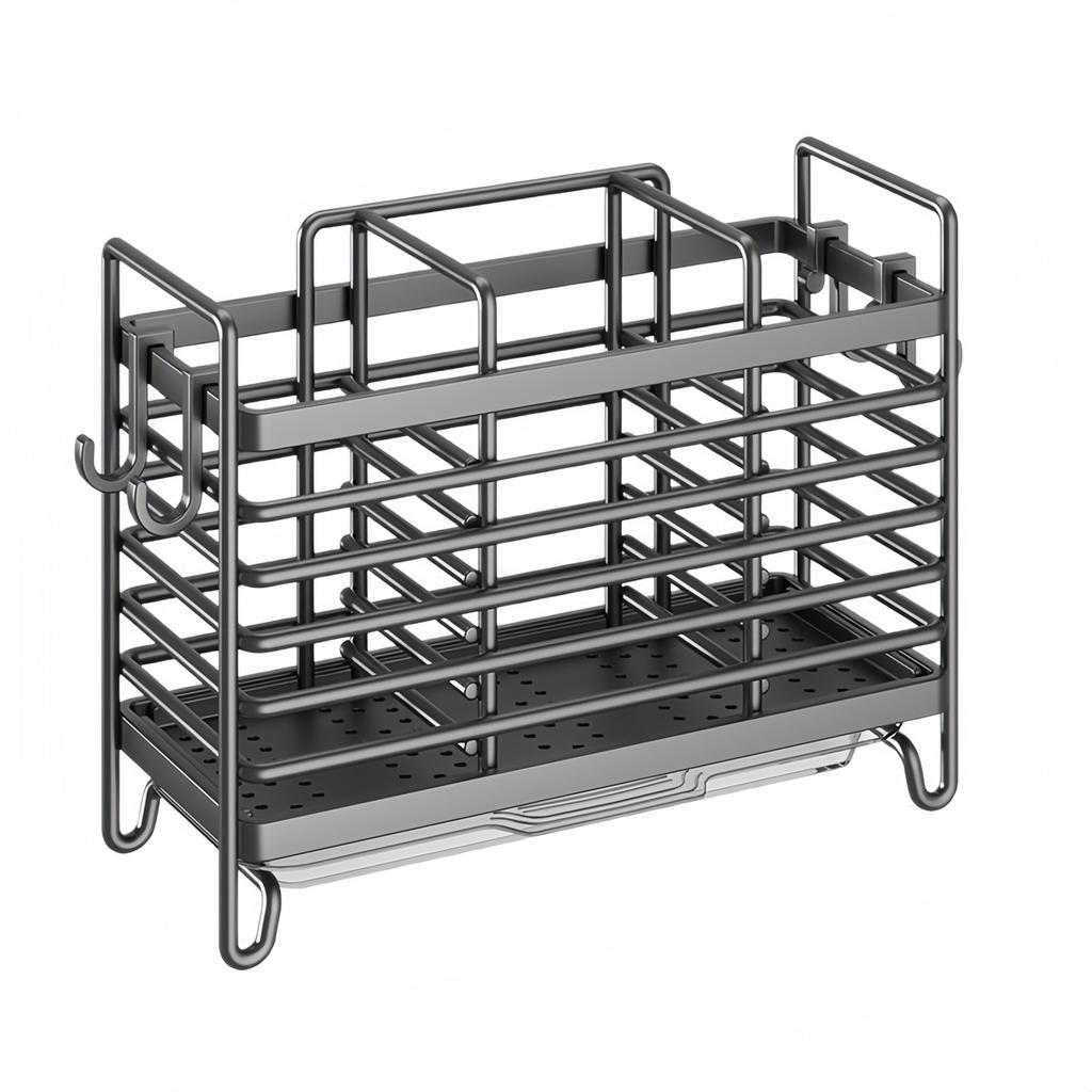 1PC Utensil Holder 2/3 Compartments Wall Mounted Utensil Bracket Kitchen Counter Drying Rack For Forks Spoons Storage Holder