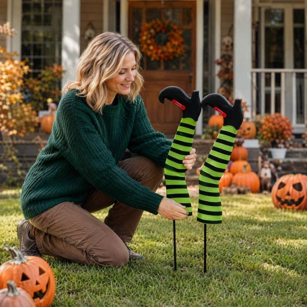 6pcs Skull Witch Legs Decoration Pumpkin Bat Witch Feet Lawn Decor  Garden Lawn