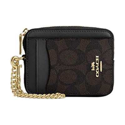 Card Case With Brand Logo Metal Zipper Closure Faux Leather And Recycled Leather Women Card Case Walnut Black CW883-IMXAQ