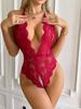 Sexy Costume Red Woman Cosplay Erotic Open Bra Lingerie Uniform Lace Hollow Bodysuit Sexy Costumes Transparent Crotchless