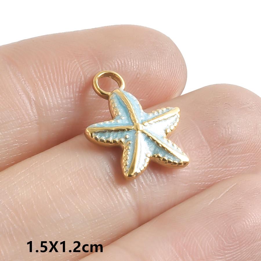 6pcs Enamel Marine Animal Starfish Fish Tail Sea Turtle Stainless Steel Charms For Jewelry Making Bulk Handmade Keychain Pendant